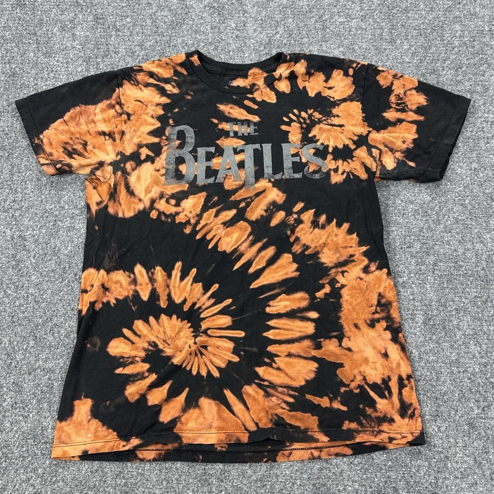 The Beatles Shirt Mens Medium Black Orange Tie Dye‎ Band Graphic Tee Tagless